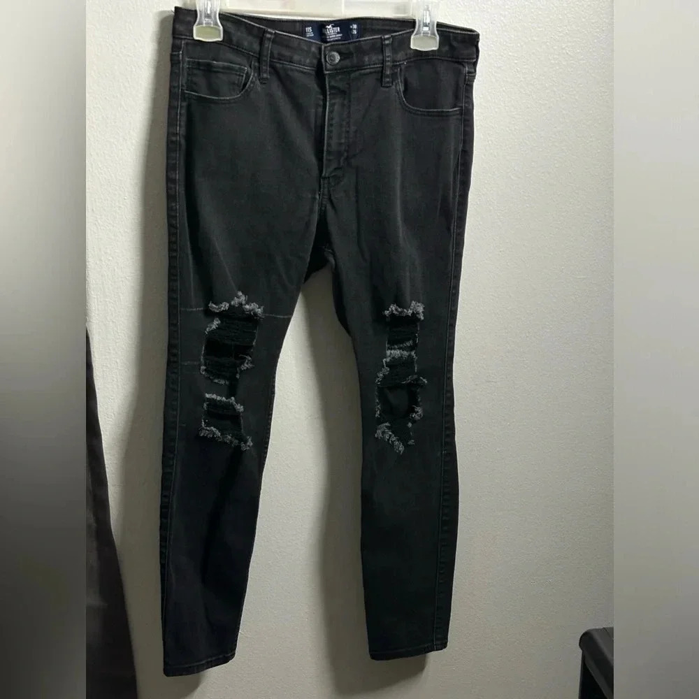 Hollister Women Black‎ Denim High-rise Super Skinny Ripped Jeans Size 11S.